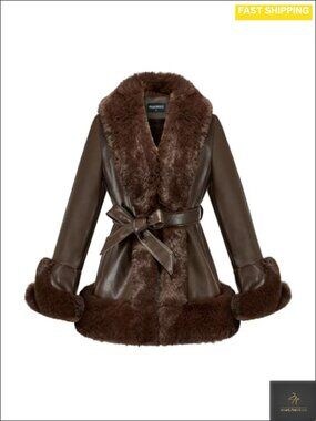 Womens Faux Fur Lined Leather Coat Collar Hand Wash Winter